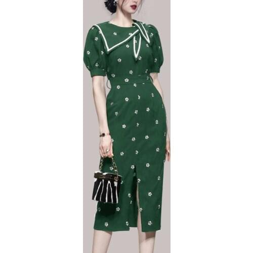 New Summer Embroidered Pencil Dresses Women OL Sheath Work Casual Slim Party Bodycon Dress Black Vestidos