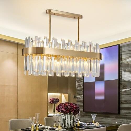 Postmodern Golden Art Deco Stainless Steel Crystal Chandelier Lighting Lustre Suspension Luminaire Lampen For Dinning Room
