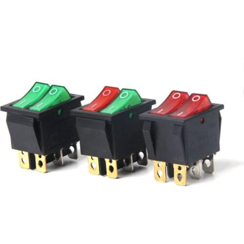 1PC Red Light Lamp Double SPST ON/OFF Two Position 2 Gang Boat Rocker Switch 6 Pin Push Button Switches