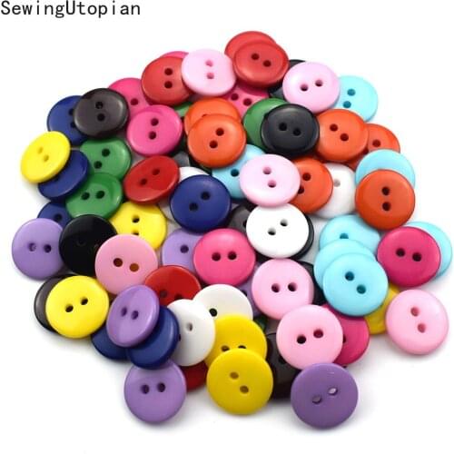 100PCS Multi Sizes Mix Color Overcoat Plastic Button 2 Holes Craft Sewing Childrens Garment Sewing Notions 9mm 10mm 15mm