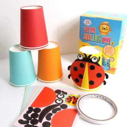 12pcs Children 3D DIY handmade paper cups sticker material kit Whole set Kids kindergarten school art craft educational toys