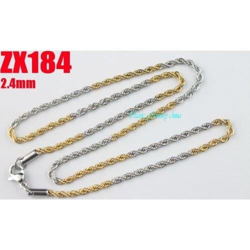 14"-38" length golden color 2.4mm twist chain stainless steel necklace women male fashion chains 20pcs ZX184