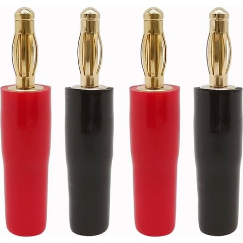 2/4/6Pcs Red & Black 4mm Banana Plug Speaker Connector Copper Gold Plated Banana Solder-free Screw Lock Terminal Audio Plug