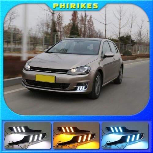 2PCS For Volkswagen Golf 7 MK7 2013-2016 Yellow Turn Signal Function LED Daytime Running Light Waterproof 12V Car DRL Lamp