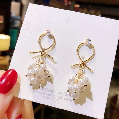 2020 Korean Trendy Simulated-pearl String Dangle Earrings for Women Sweet Hollow Cross Geometric Earrings Valentines Day gift