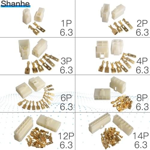 6.3mm 1/2/3/4/6/8/12P/14 pin Automotive 6.3 Electrical wire Connector Male Female cable terminal plug Kits Motorcycle ebike car