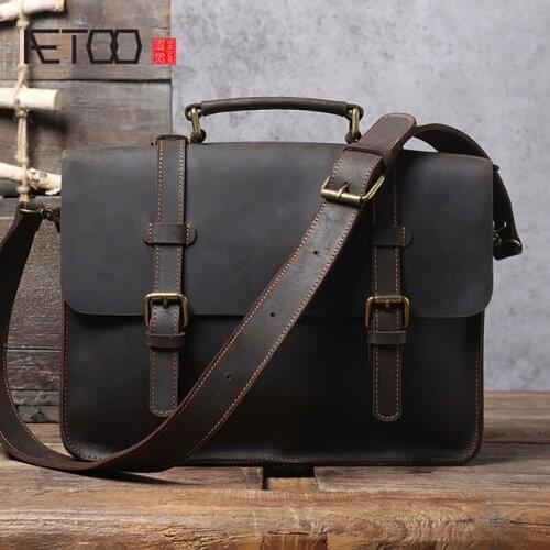 AETOO Simple first layer leather shoulder bag, leather retro briefcase, mens leather messenger bag