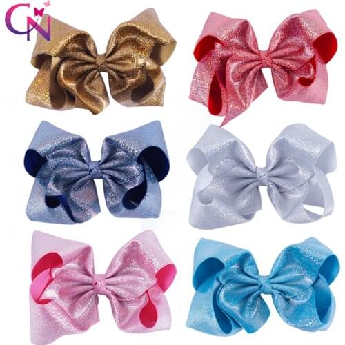 6 Pieces/lot 7" Glitter Hair Bows With Clips For Kids Girl Princess Handmade Large Leather Bling Bows Hairgrips Hair Accessories