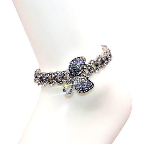 Fashion 2021 12mm Cuban Bracelet With Butterfly 9inch Ankle Mini Butterfly Pink Cz Punk Miami Link Hip Hop Jewelry For Gift