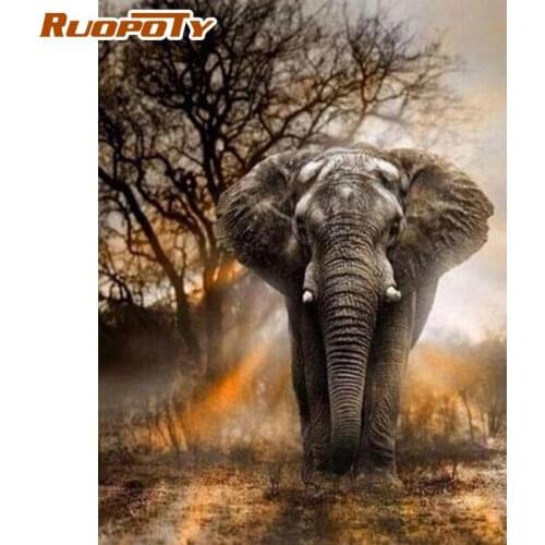CHENISTORY Painting By Numbers Elephant Under Sunset Unique Gift For Adult Kids HandPainted Art Work Home Wall Decorations