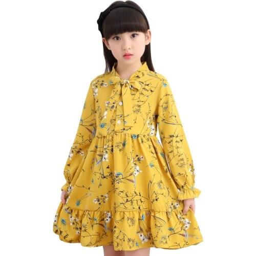 Kids Dress For Girls Girls Chiffon Princess Dress Long Sleeve Autumn Winter Floral Evening Dress For 4-14 Years Children Clothes