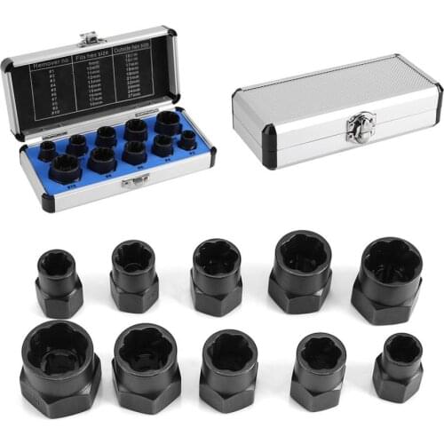 10Pcs Damaged Bolt Nut Screw Remover Extractor Removal Set Nut Removal Socket Tool Threading Hand Tools Kit With Box Hot Sale