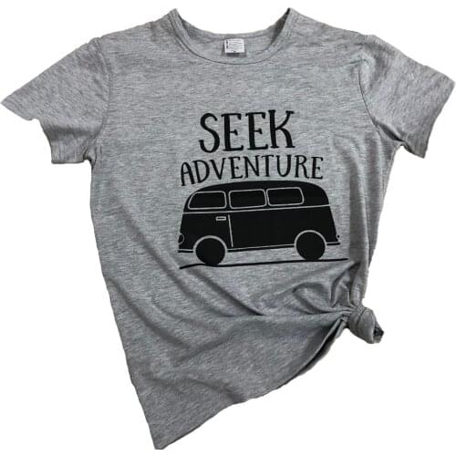Seek Adventure Funny Letter Graphic T-Shirt Summer Short Sleeve Seek Grunge Aesthetic Cotton Slogan Gray Clothing Tops Girl Tee