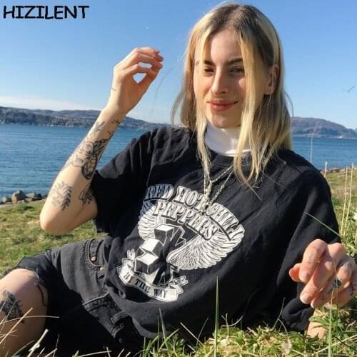 Womens t-shirts Y2K korean Black Oversized Tshirt Tops harajuku vintage Women top aesthetic gothic graphic punk clothes Hip Hop