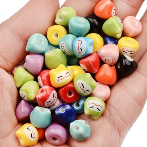 Cute Cat Shape Ceramic Beads Spacer Loose Porcelain Beads for Jewelry Bracelets Making DIY Accessories Finding Women Girls Gifts