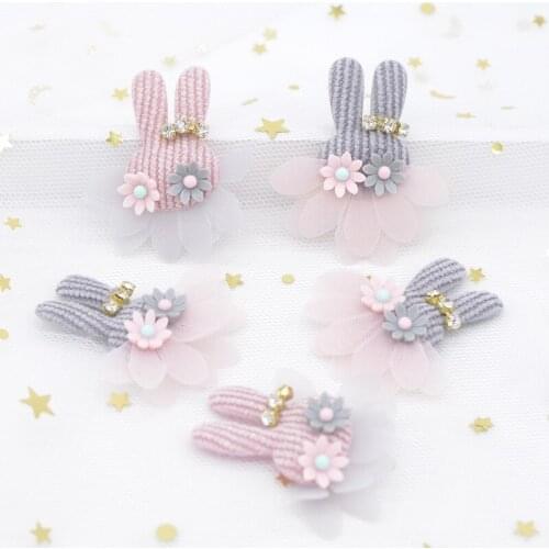 2Pcs Rabbit Head Patch for Dress 3D Flowers Applique Dress Decoration Patches for Hair Clothes DIY Crafts Materials