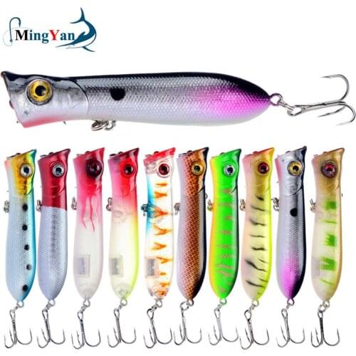 Hot 1pcs Fishing Lures 8cm/12g Topwater Popper Bait 5 Color Hard Bait Artificial Wobblers Plastic Fishing Tackle with 6# Hooks