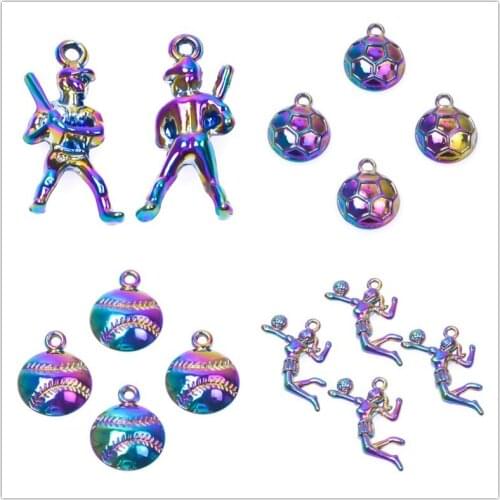 Metal Rainbow Athletes Pendant Charm Football Tennis Charms For Jewelry Making Accessories 10pcs Handmade Material DIY Pendants