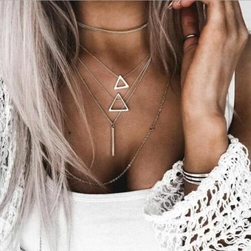 Multi-layer geometric pattern necklace clavicle chain European and American fashion necklace jewelry jewelry gifts