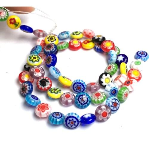 Fashion Mixed Oblate Round Millefiori Flower Lampwork Glass Beads For Jewelry Making Necklace Bracelet DIY Accessories