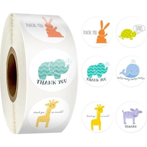 6 Styles Cute Animals Thank You Stickers for Kids Reward Sticker Seal Labels Scrapbooking Gift Decor stationery sticker 500 Pcs
