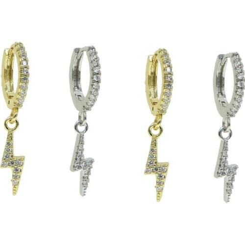 New Designed Girl Lightning Drop Earring Paved Shiny Cz Sliver Filled For Women Fashion Geometric flash Jewelry Wedding Gift