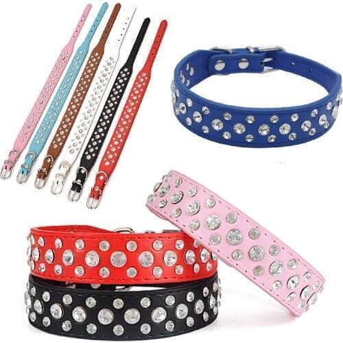 New Pet Collars Bling Rhinestone PU Leather Crystal Pet Supplies Best Gifts For Puppy Dog Collar Choker Cat Necklace Collars