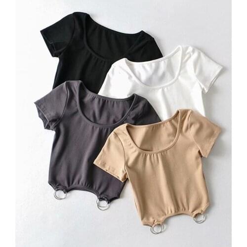 U-neck Slim Short T-shirt Ins European and American Sexy Garden Ring Splicing Short Sleeve Sports Yoga Fitness Jacket Dlsy1004