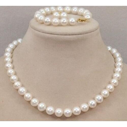 A SET natural cultured fresh water pearl 8-9mm white black pink necklace 18 "