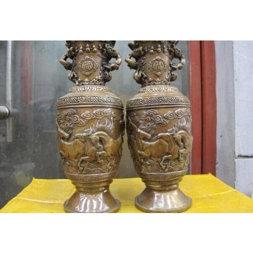 Song voge gem S0944 Chinese Folk Bronze Copper Eight War Horse Dart Horse Aquarius Bottle Pot Vase