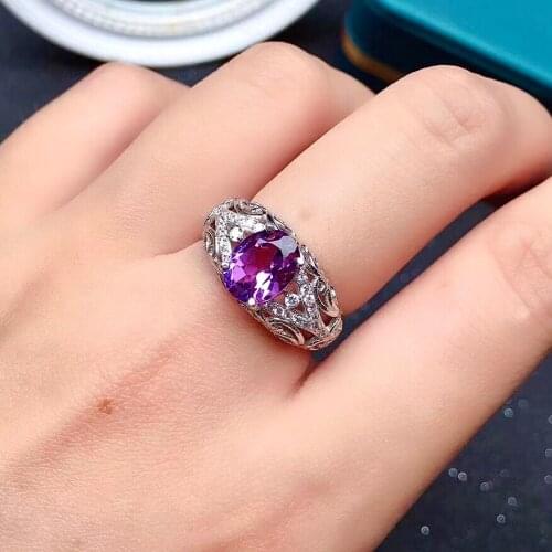 Luxury Amethyst Ring for Party 7mm * 9mm 2ct VVS Grade Natural Amethyst Silver Ring 925 Sterling Silver Amethyst Jewelry