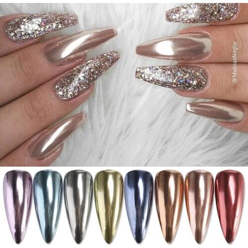 Rose Gold Metallic Mirror Powder Nail Glitter Dazzling Nail Glitter Chrome for UV Gel Silver Holographics Pigment Dust