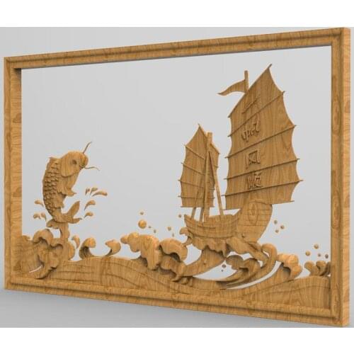 Fish Sailboat STL relief 3d Model for CNC Router 3D Printer Artcam Aspire Bas Relief