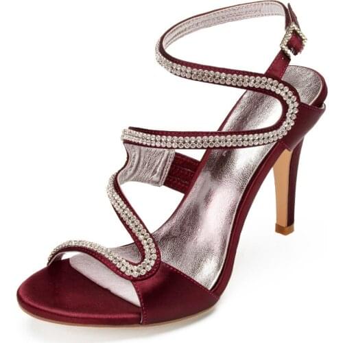 Sexy shinning rhinestone diamonds thin strap lady satin evening dress sandals wedding party prom shoes high heels ankle strap