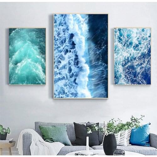 Modern Seasacpe Posters and Prints Wall Art Canvas Painting Blue Wave Pictures for Living Room Nordic Decor No Frame