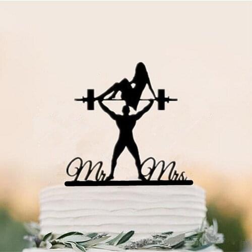 Funny Style Wedding Cake Topper Bride & Groom Cake Topper MR & Mrs The groom lifting the bride Black Acrylic Cake Decorating