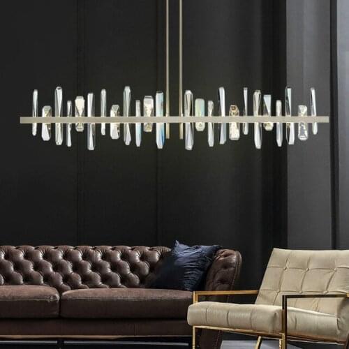 Light luxury post-modern crystal restaurant bar chandelier simple luxury villa decoration custom bright long chandelier
