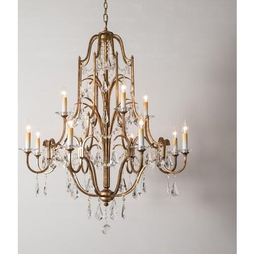 Vintage gold large pendant lights french country living room hanging light american foyer hall suspension hotel bedroom lighting