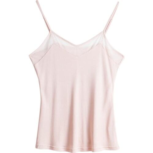 2019 Summer Women New Mesh Splicing V-neck Bottoming Shirt Silk Sling female basic Sexy Silk Camisoles