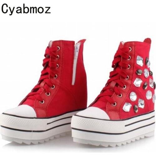 Cyabmoz Women High heels height increasing Shoes Platform wedge Rhinestone Woman Pumps Zapatos mujer Tenis feminino Party Shoes