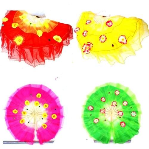 Gold Edge 7-Flower Right Hand Performance Sports Dancing Fitness Long Bamboo Fan
