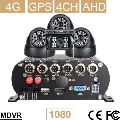 4G GPS HDD AHD MDVR 1080P Vehicle Car Video Recorder Kits +4Pcs Car Camera For Bus Taxi Truck Support Online PC And Phone App