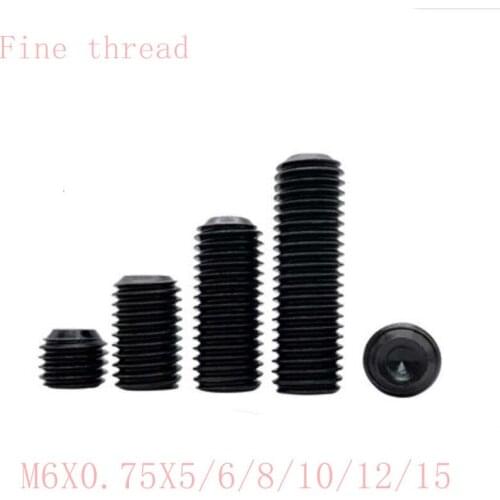 50pcs/lot) M6*0.75*6/8/10/12/15 alloy steel Grade 12.9 DIN916 fine thread cup point set grub screw