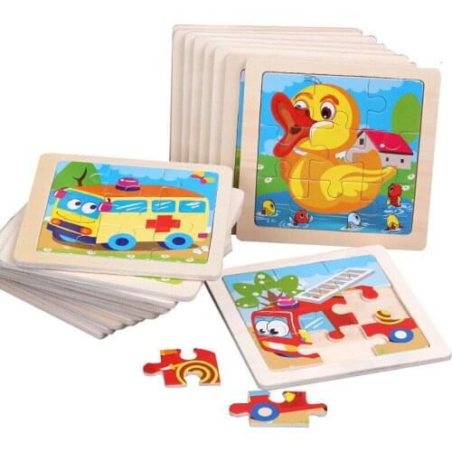 Children Wooden Puzzle Jigsaw 9 PCS Simple Baby Cartoon Animal Traffic Puzzles DIY Intelligence Early Educational Learning Toy