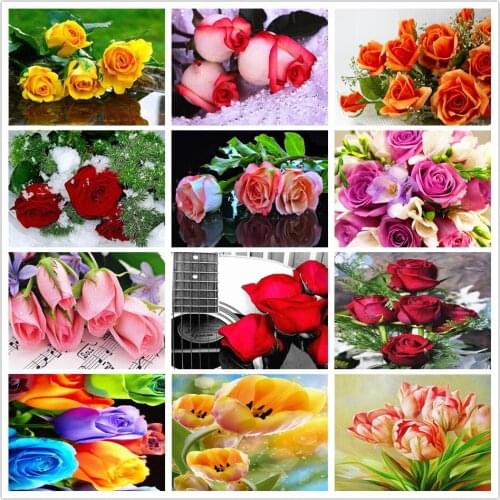 LUOVIZEM DIY 5D Diamond Painting Rose Scenery Full Square/Round Drill Flower Mosaic Embroidery Cross Stitch Home Decor Picture