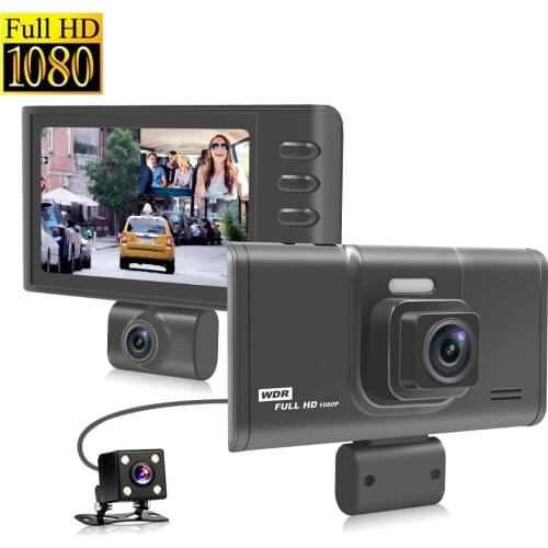 3 Lens Car Video Recorder DVR Camera Full HD 1080P 3"IPS Display Dash Cam 170 Degree G-Sensor Dashcam + Rear View Parking Camera