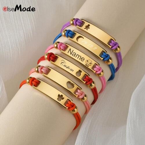 ELSEMODE Angel Star Moon Pineapple Various Pattern Colorful Bracelet Stainless Steel Engrave Name Date Bracelet Boy Girl Jewelry