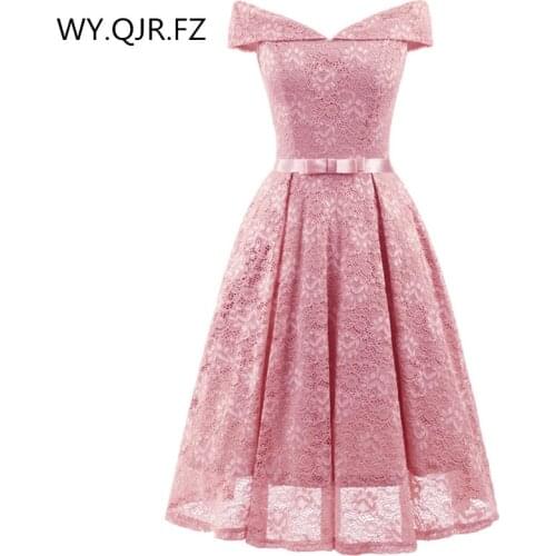 CD1603#Boat neck Bow Lace Sexy Ping Short Bridesmaid Dresses Bride Toast Wedding Party Dress Gown Prom Wholesale Fashion Clothin