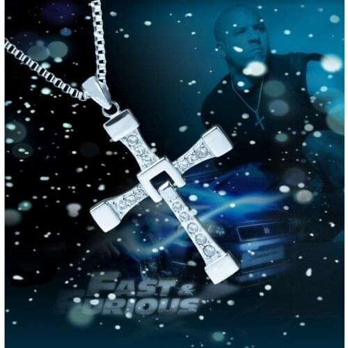 Classic Fast and Furious Movie Stars Necklace Pendant for Men Dominic Toretto Cross Top 316L Stainless Steel CZ 24" 30" Chain