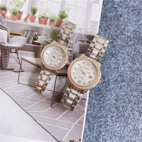 Fashion Rose Black Couple Watches Diamond Womens Watch Sainless Steel Butterfly Clasp 2 Sizes Choose Quartz Clock